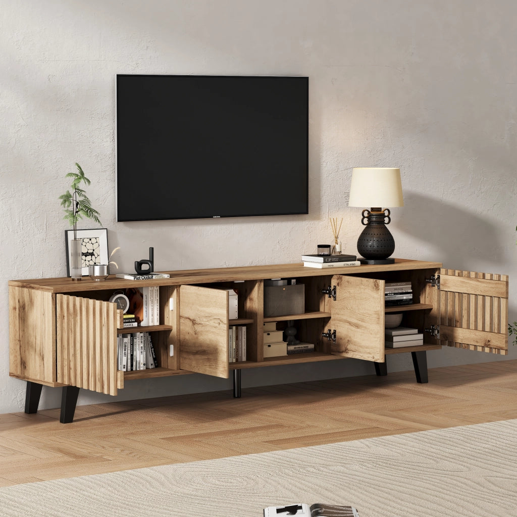 Mobile TV con 4 ante e 8 vani; per soggiorno; in truciolare; 180 x 40 x 55 cm; naturale