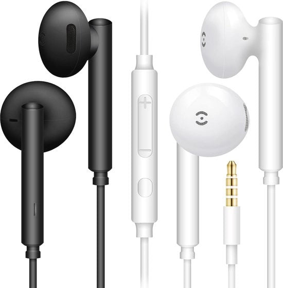 Cuffie In-Orecchio con Regolazione del Volume e Microfono - 2 Paia Nero e Bianco per Smartphone, Laptop, MP3