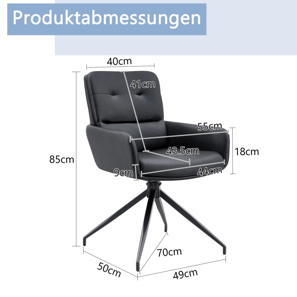 Sedia da pranzo girevole a 360° in PU nero; schienale con bottoni; per sala da pranzo e zona relax; 74.5 × 56.0 × 51.5 cm