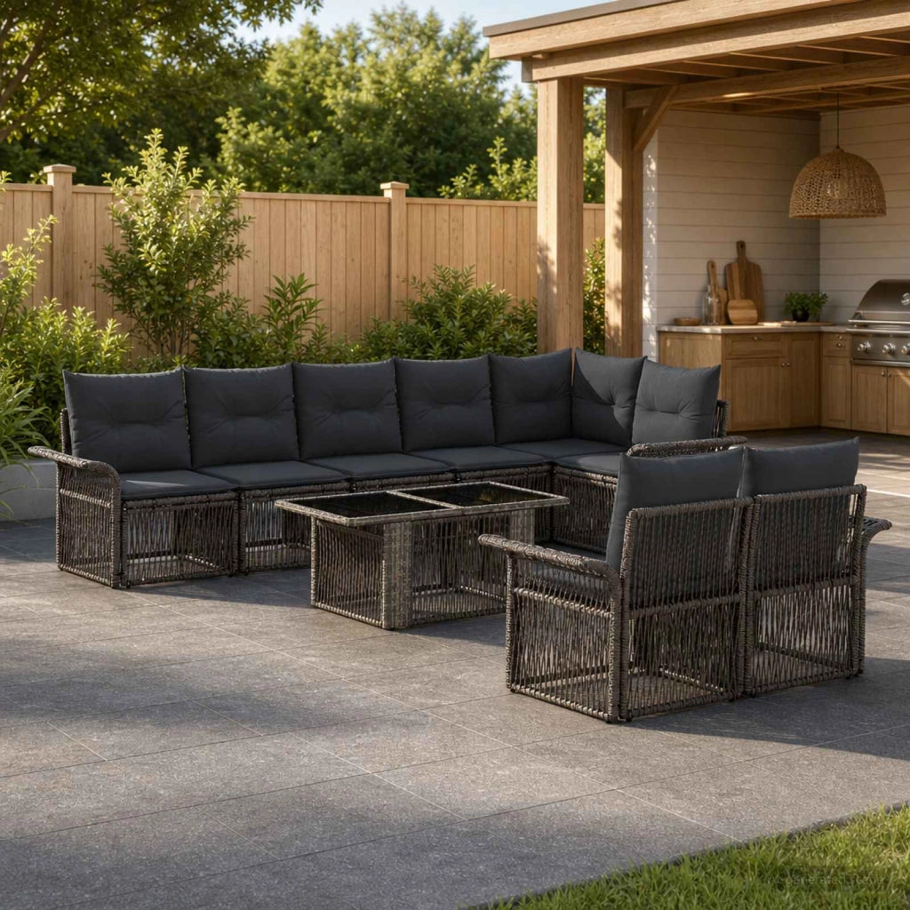 Set Divano da Giardino 9 pz Grigio e Grigio Scuro polyrattan 3436667