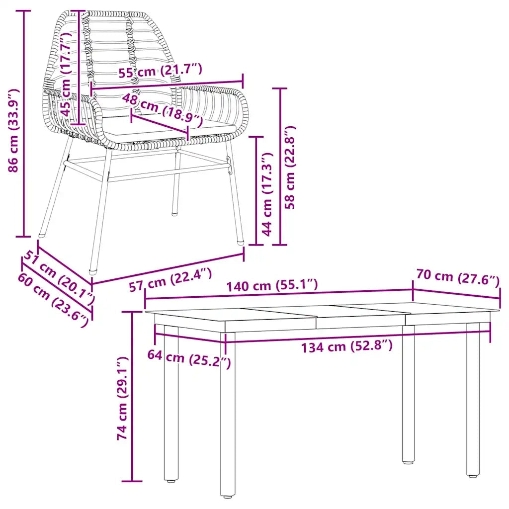 Set da Pranzo da Giardino con Cuscini 5 pz | Set Salotto da Giardino Polyrattan Vetro