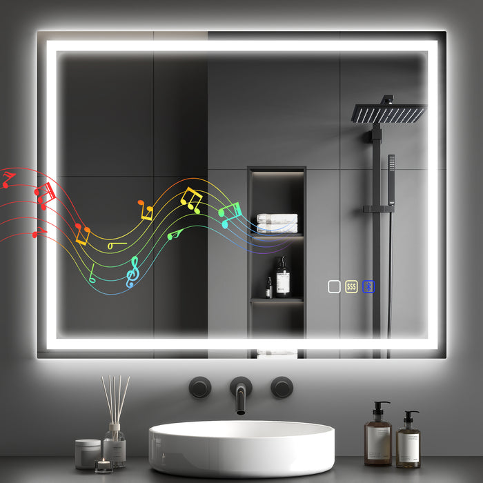 Specchio Bagno da Parete LED Antiappannamento 80x100 cm Speaker Bluetooth e Pulsanti Touch in Vetro Temperato
