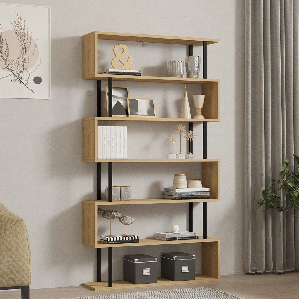 Biblioteca Stio, Libreria 5 Ripiani, 90x22x163h cm Marrone Rovere