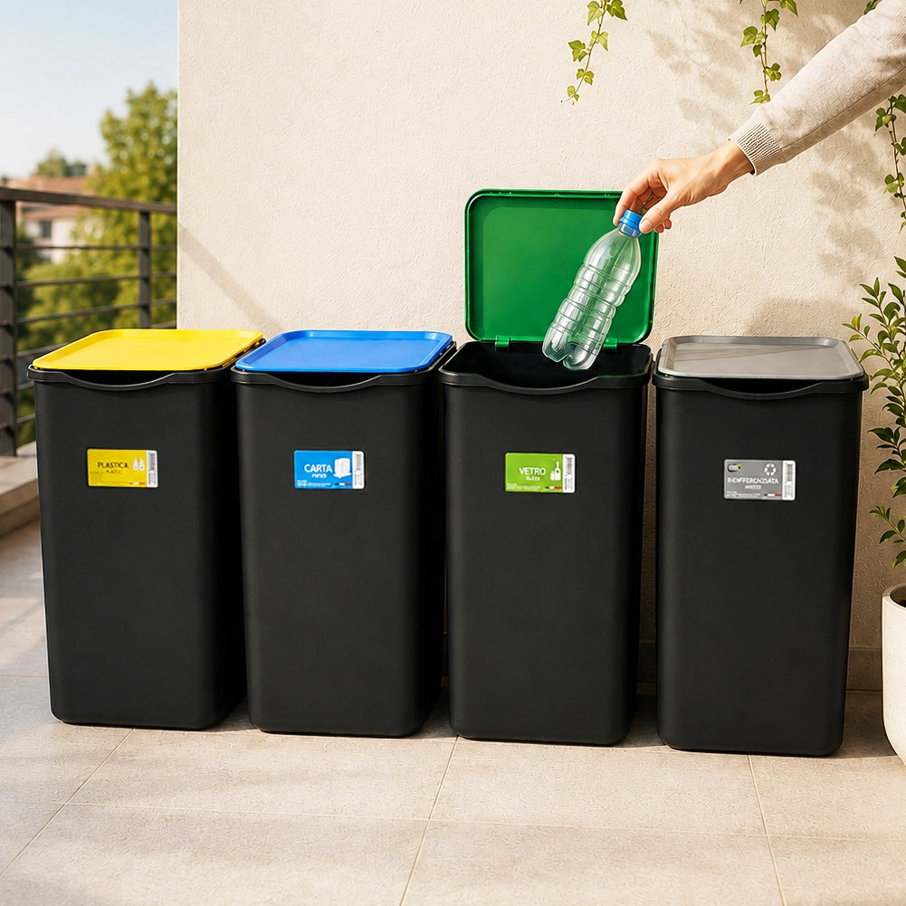 Set 4 Pattumiere Bidoni Raccolta Differenziata Spazzatura da 50 L 37.5x36x62 cm