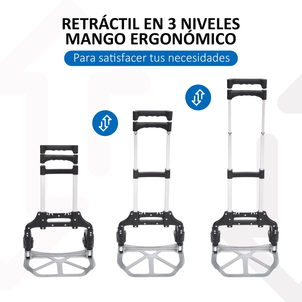 Carrello pieghevole in alluminio ¨C Xylo ¨C 2 ruote, capacit¨¤ 70 kg, manico estensibile, 41x38,5x100 cm