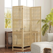 Paravento pieghevole a 3 pannelli in rattan 135 x 180 cm