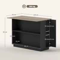 Isola per Cucina con 2 Ripiani Aperti e 2 Armadietti, in MDF, 105x60x82 cm, color Rovere e Nero