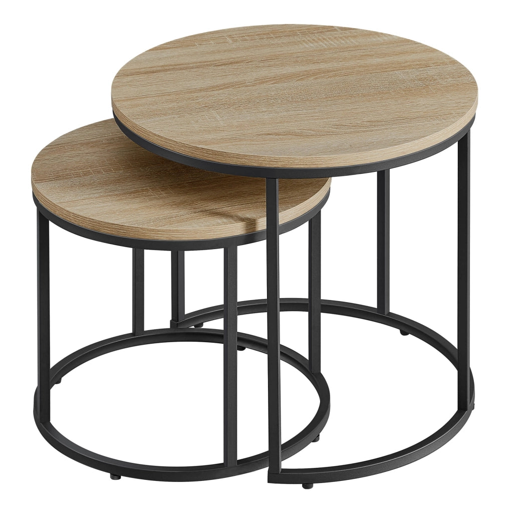 Set di 2 tavolini rotondi Valora - Piano in rovere Sonoma con gambe nere