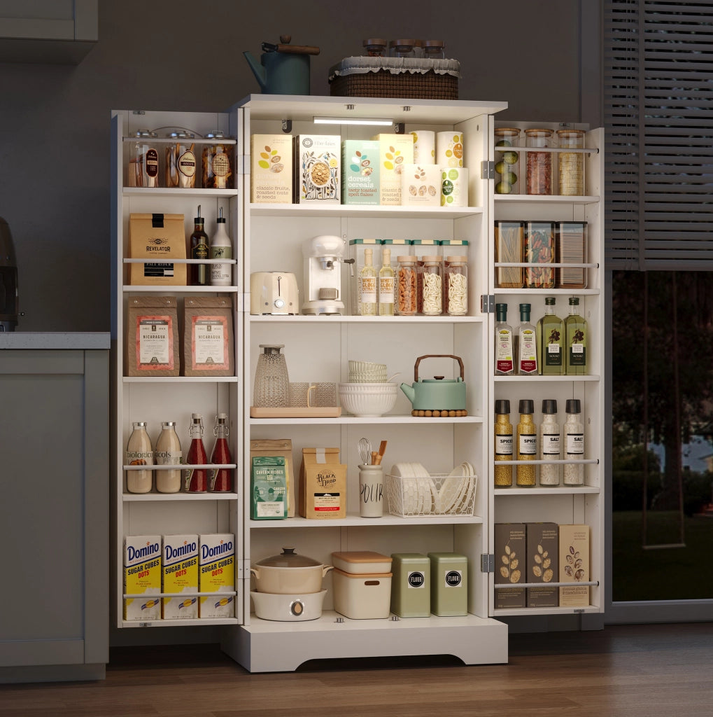 Credenza da cucina bianca con LED USB e ripiani regolabili