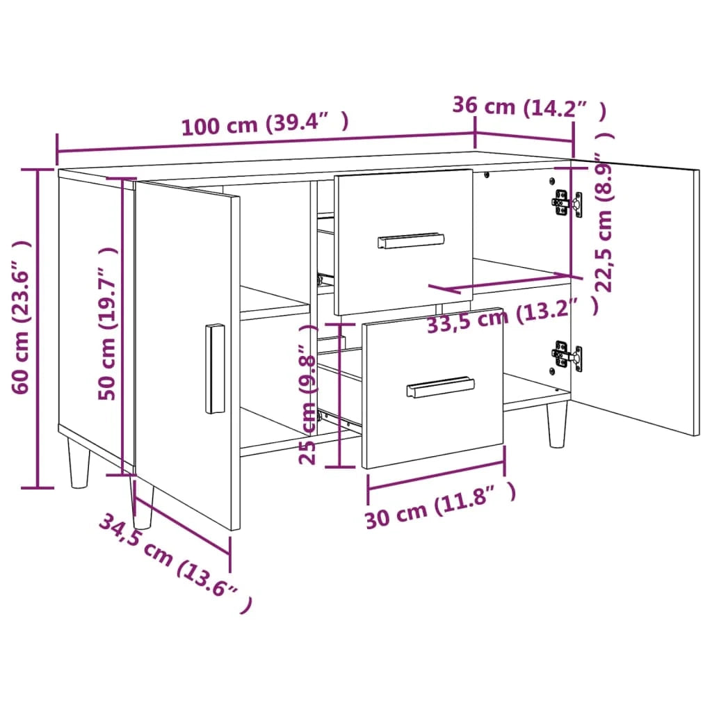 Buffet credenza cassettiera armadio mobile contenitore organizer per cucina soggiorno salotto 100 x 36 x 60 cm legno ingegnerizzato marrone 02_0030837