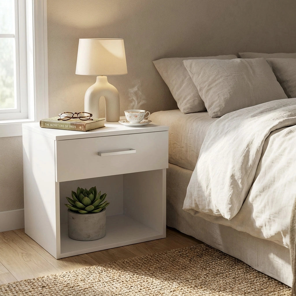 Comodino un cassetto e un vano in Legno Composito cm 44 4x33x43 5 - JAY