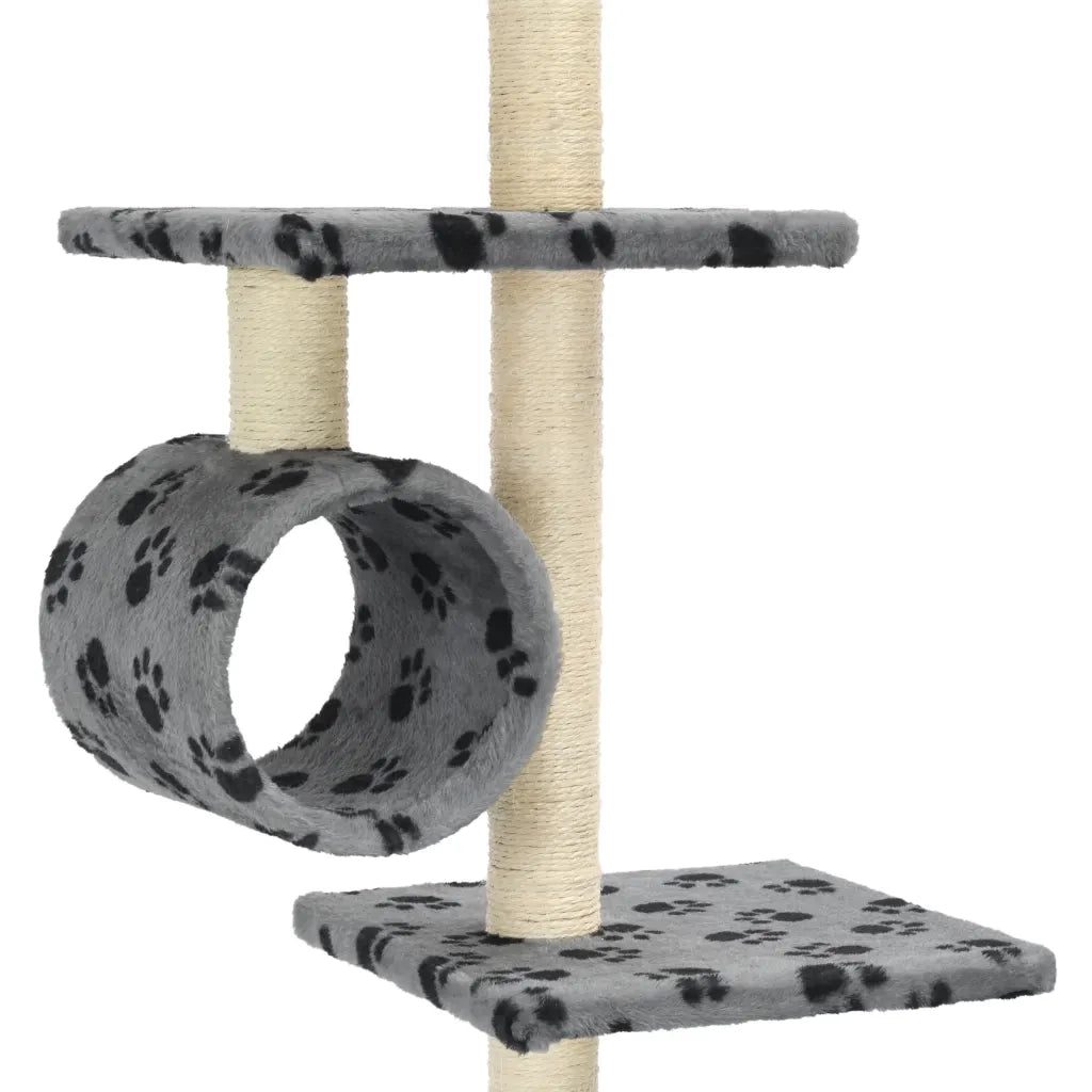 Albero per Gatti e Tiragraffi Sisal 260cm Zampe Stampate Grigio  cod mxl 6199