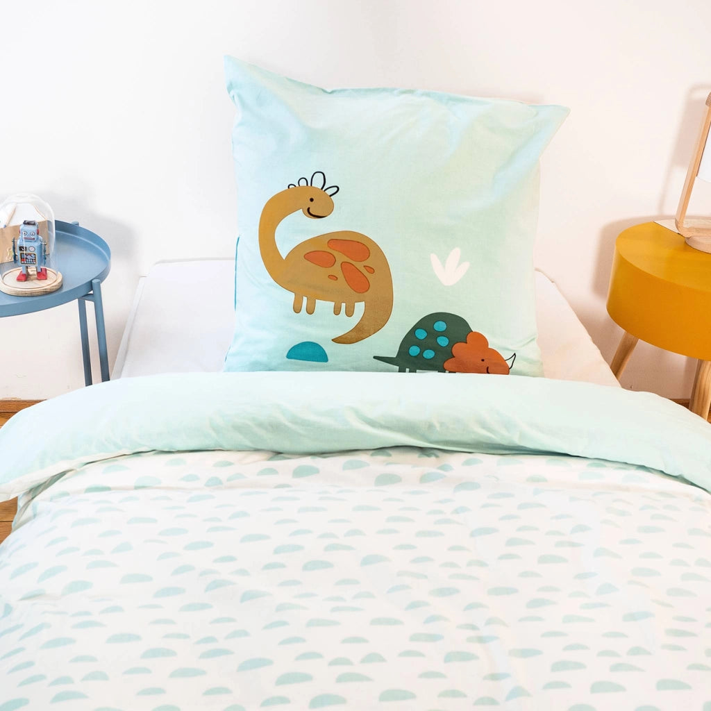 Set biancheria da letto in cotone reversibile stampata con dinosauri