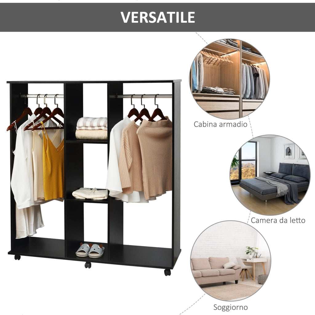 Appendiabiti con Ripiani e Barre Attaccapanni ¨C Minimal ¨C 120x40x128 cm, Nero