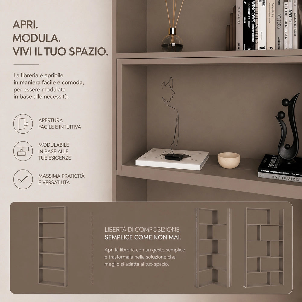 Libreria Modulare Apribile Legno Moka Scaffale per Libri Componibile 72x22x200cm