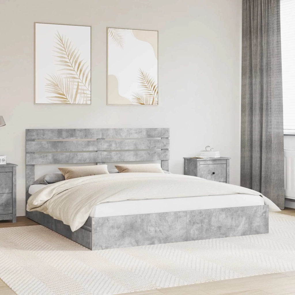 Letto con Contenitore con testiera Grigio cemento 180 x 200 cm