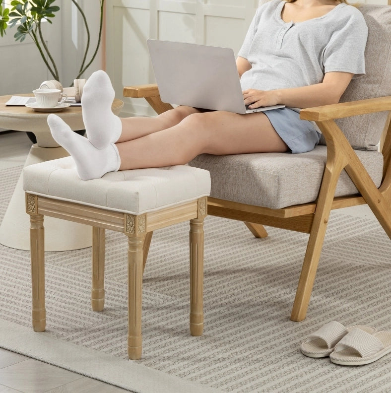 Sgabello imbottito 42x32x46;5 cm beige in poliestere; stile rustico