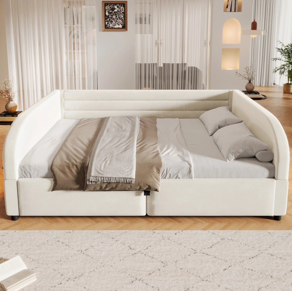 Letto imbottito 140x200 cm beige con contenitore idraulico e LED