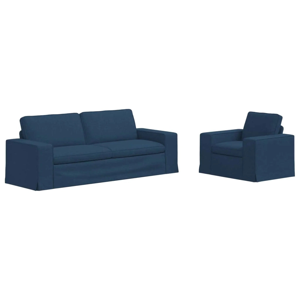 Divano 2 pcs Blu 182 x 80 x 82 cm Tessuto