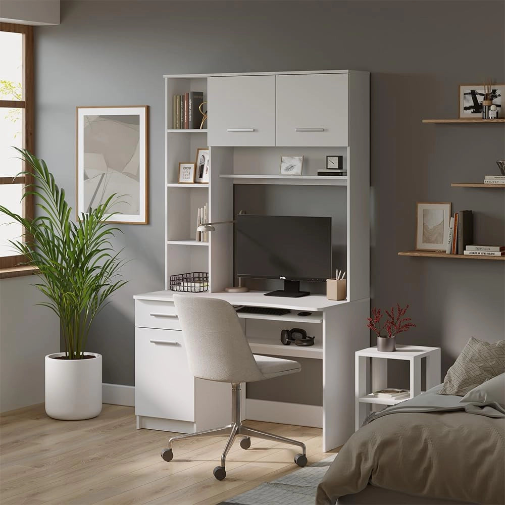 Scrivania Crossline, Bianco, 120.1 x 59.5 cm, con ripiano tastiera estraibile e utilizzabile in modo combinato