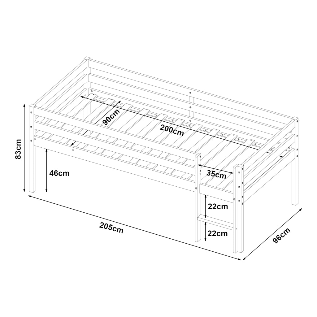 Letto per Cameretta Siikalatva in Legno di Pino con Materasso 90x200 cm Bianco [en.casa]