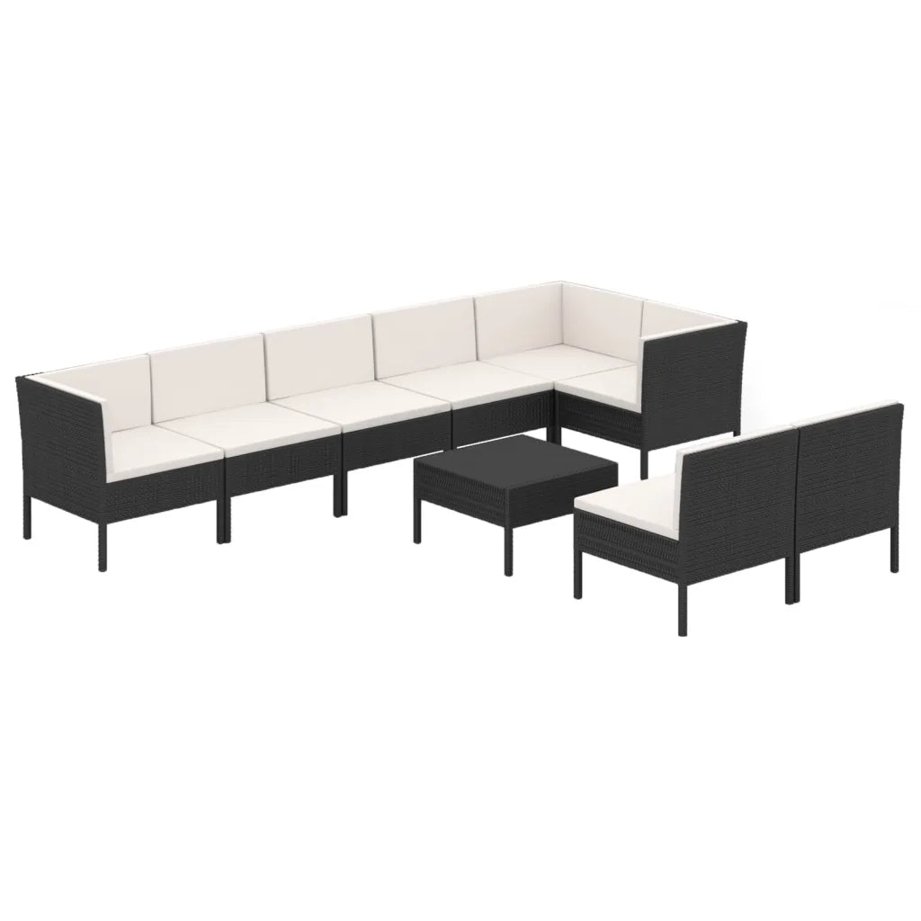 Set Divani da Giardino 9 pz con Cuscini in Polyrattan Nero cod mxl 38340