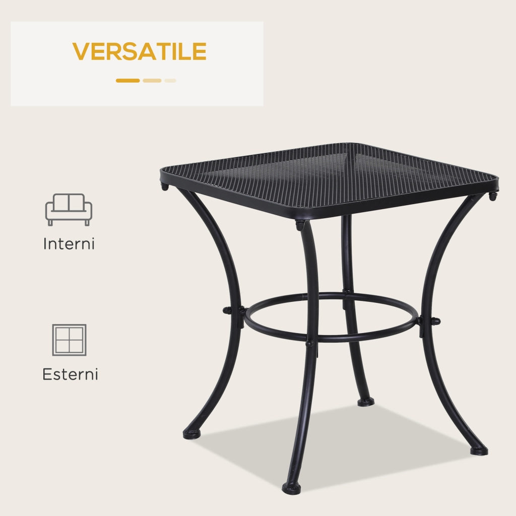 Tavolino da Giardino Quadrato in Acciaio con Piano Traforato, 45x45x50 cm, Nero