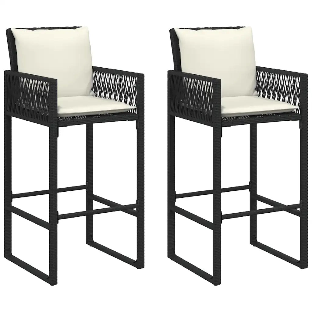 vidaXL Set Bar da Giardino 3 pz con Cuscini Nero in Polyrattan Acacia