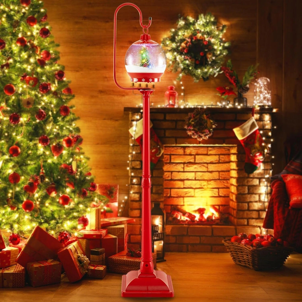 150 CM Lampione Natalizio Musicale, Lampada Festiva con Lanterna a Globo di Neve Attivata dal Suono, Albero di Natale, Babbo Natale, Soldato e Scatole Regalo (Modello 1)