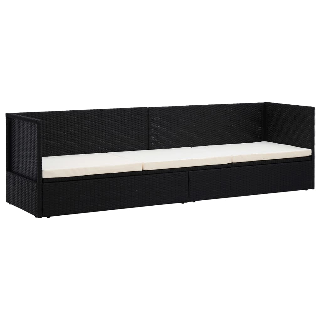Divano chaise longue in resina intrecciata nera con cuscino e guanciali 02_0012001