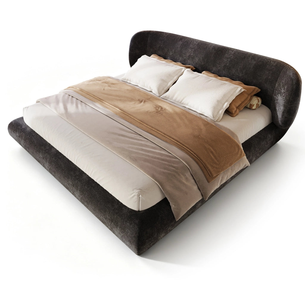 Letto matrimoniale imbottito 140 x 190 cm in ciniglia con rete a doghe e testiera; grigio