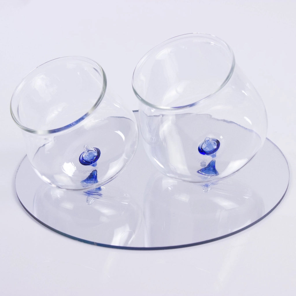 Pirolo Set 6 Bicchieri Junior Blu in Vetro Borosilicato - Design a Trottola Ruotante con Base Obliqua - Eleganti Tumbler per Uso Quotidiano e Decor