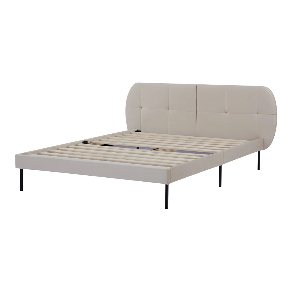 Letto Francese Porvoo 140x200 cm Testiera Imbottita Rivestimento in Velluto - Beige [en.casa]