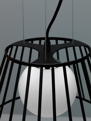 Lampada a Sospensione Ø20/35xH120 cm in Metallo Cage Nero