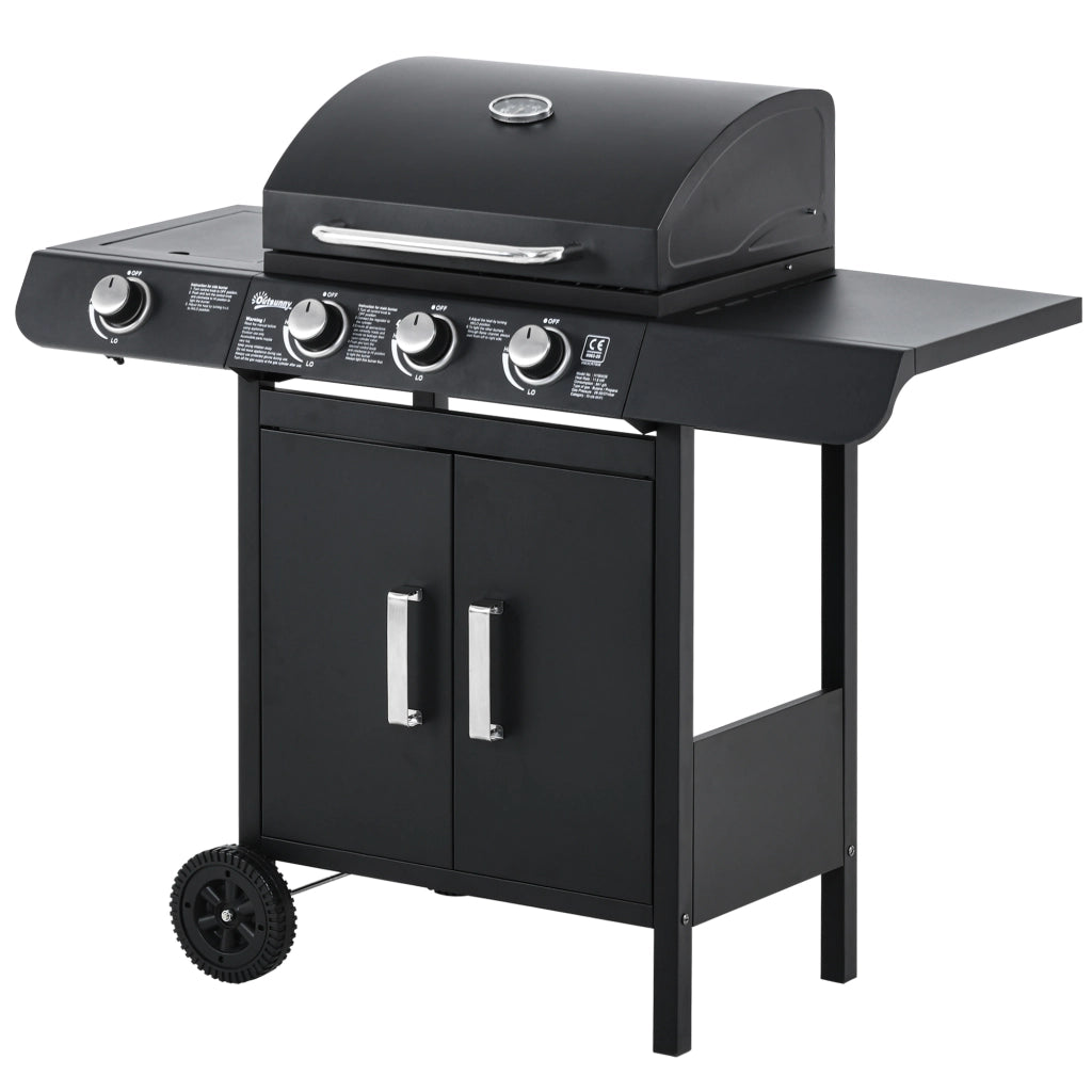 Barbecue a Gas 3 Bruciatori Principali + 1 Laterale ¨C Xylo ¨C Acciaio Inox Nero 110x50x100