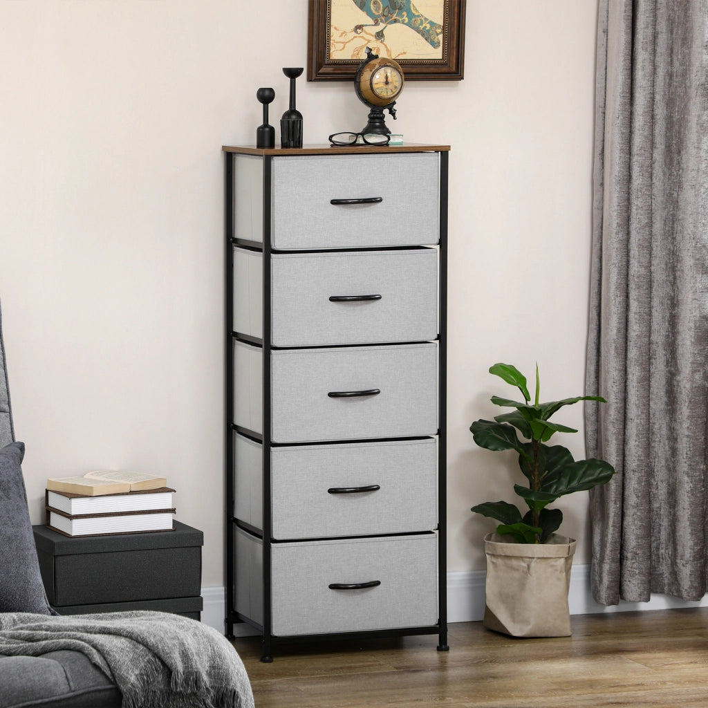 Cassettiera 5 cassetti tessuto pieghevole ¨C zephmum ¨C grigio acciaio 45x30x116 cm