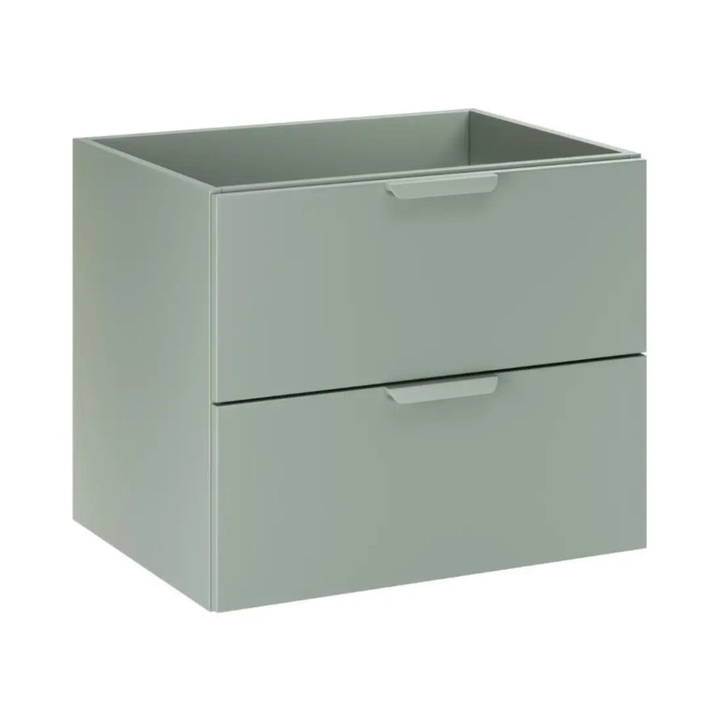 Set da bagno sospeso OSTER 80cm: mobile sottolavabo con cassetti in verde salvia e nicchie a vista + piano per lavabo
