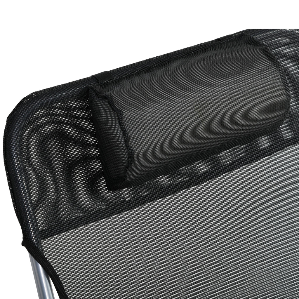 Sdraio Pieghevole con Schienale e Cuscino ¨C Zephmum ¨C Metallo Textilene Nero 182x56x28 cm