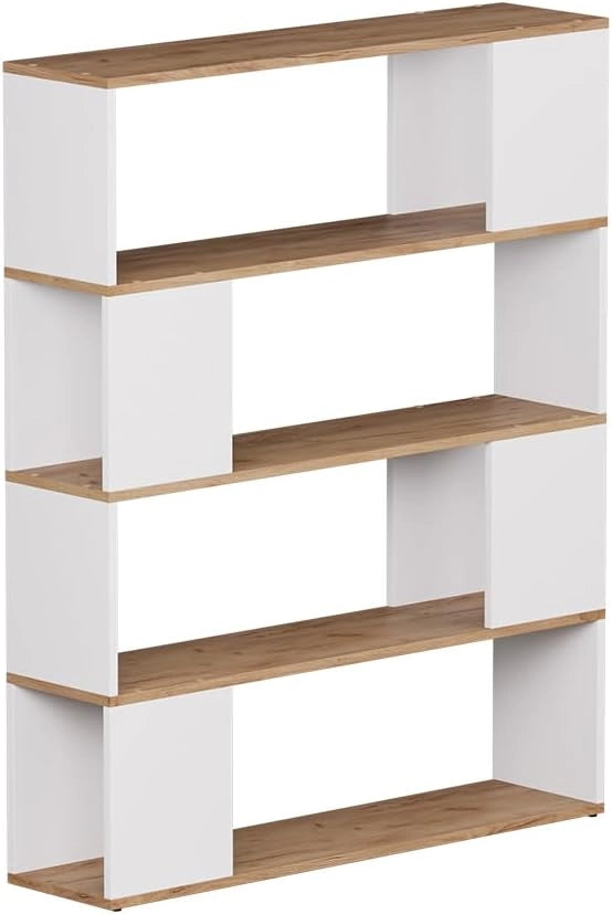 Divisorio per ambienti Eneos, Rovere bianco/dorato, 100 x 124.5 cm, utilizzabile come scaffale autoportante per una suddivisione flessibile degli spazi