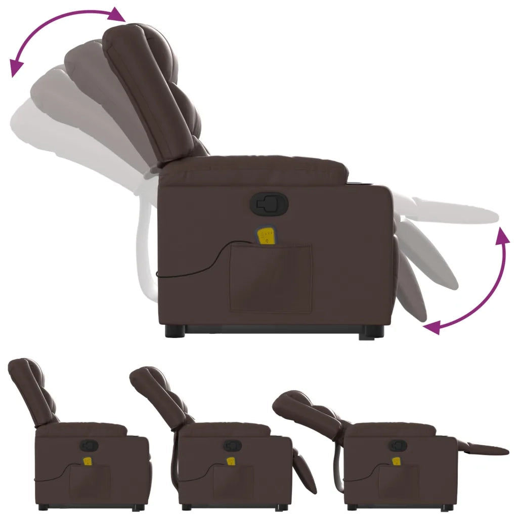 Poltrona Alzapersona Reclinabile Massaggio Marrone Similpelle 3206557