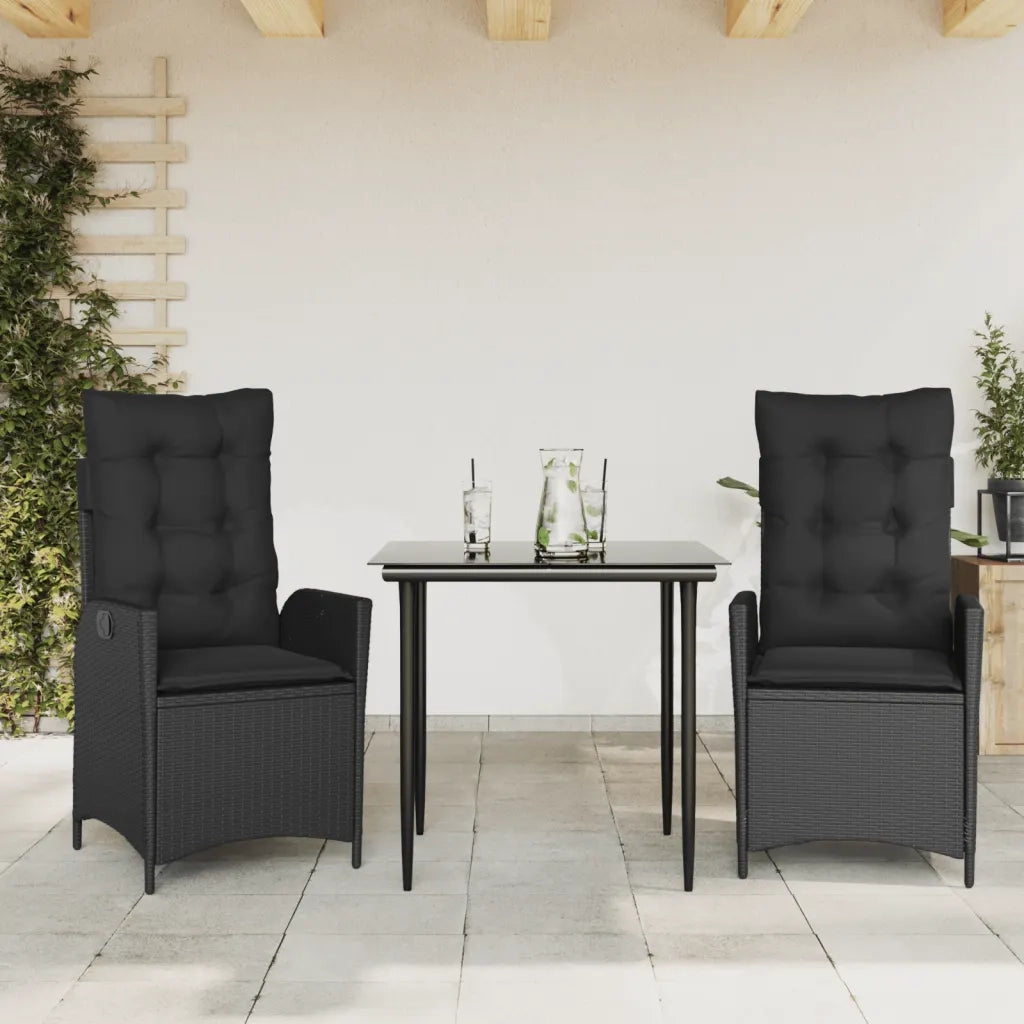 Set da Pranzo da Giardino 3 pz con Cuscini Nero in Polyrattan 3213184