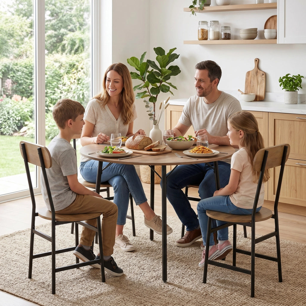 Set Tavolo e Sedie da Pranzo 5 Pezzi per 4 Persone Stile Industriale, Legno e Nero, 100x100x77 cm