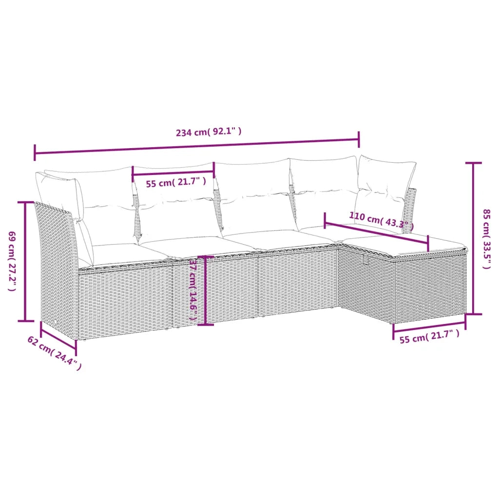 Set Divani da Giardino 5 pz con Cuscini in Polyrattan Nero