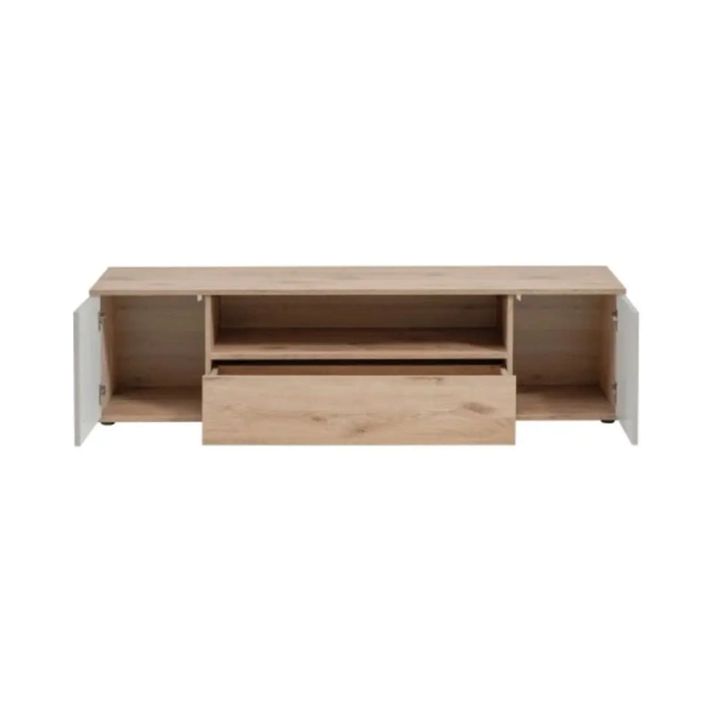 Mobile TV ERINA - 2 ante e 1 cassetto - Rovere chiaro e beige - 160 cm