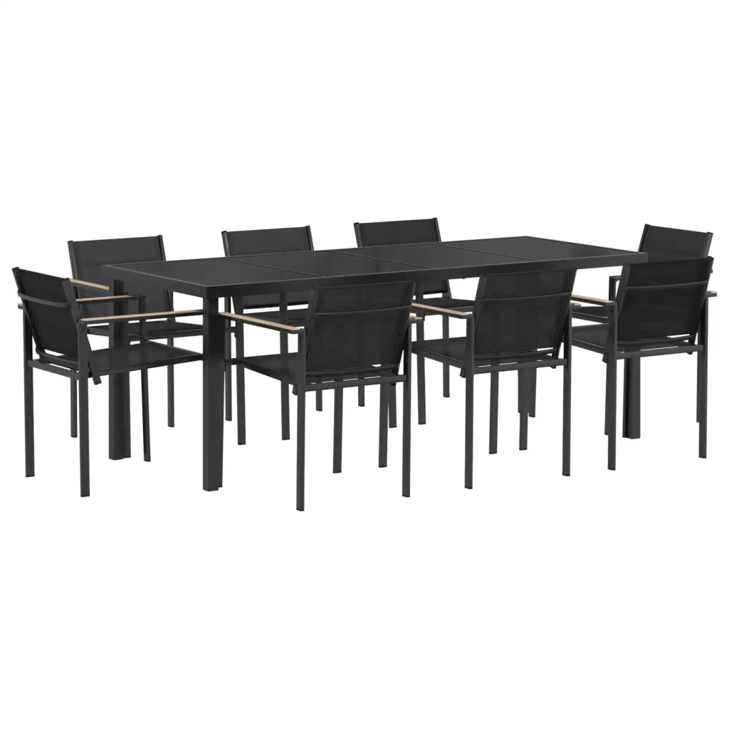 Set di Mobili da Esterno 9 pcs Nero e antracite Textilene