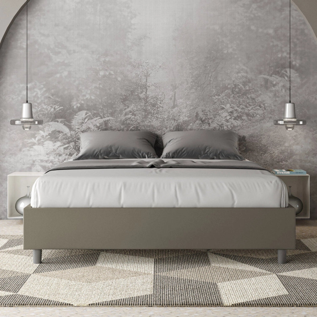 Letto matrimoniale francese con rete imbottito 140x210 similpelle cappuccino Azelia