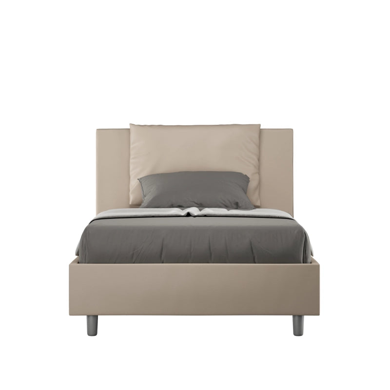 Letto imbottito 1 piazza e mezza 120x200 cm Antea - Similpelle,Tortora,Con rete