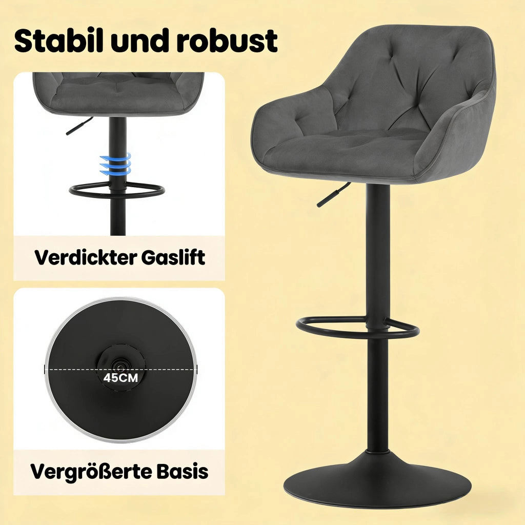 SGABELLO BAR Set da 2 pezzi 62,5-84 cm Samt Grigio Scuro