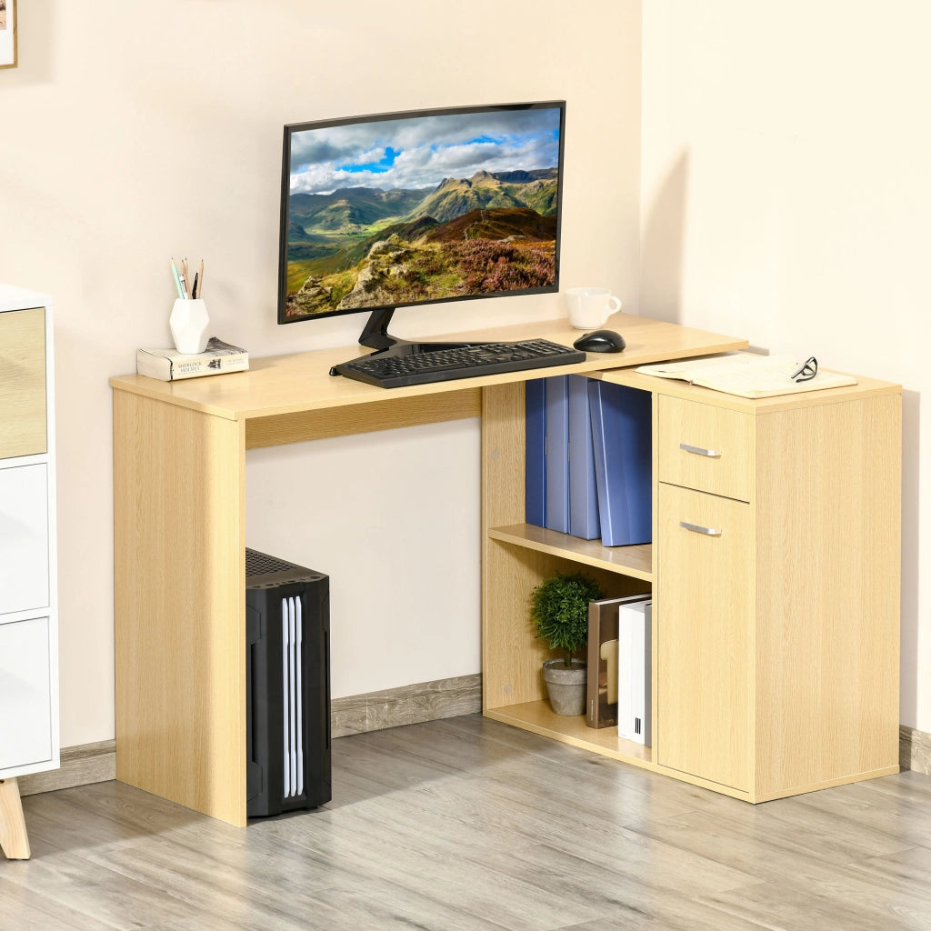 Scrivania per Computer con 2 Ripiani e 2 Cassetti ¨C Zephmum ¨C Rovere Legno 117x82x74 cm