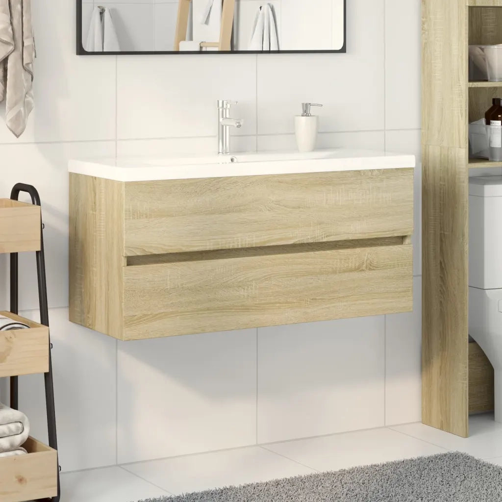 Set Mobili da Bagno | Armadio da bagno 2 pz in Ceramica e Legno Multistrato